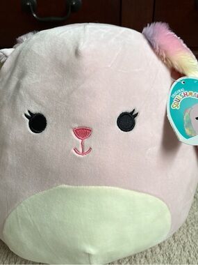 Claire's Pink Bunny Squishmallow with Pastel Rainbow Ears